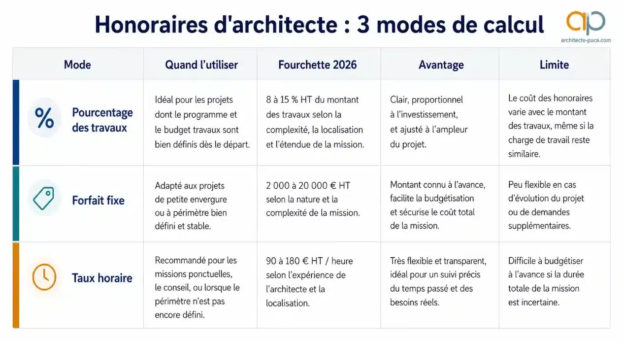 honoraires architecte, les 3 modes de calcul